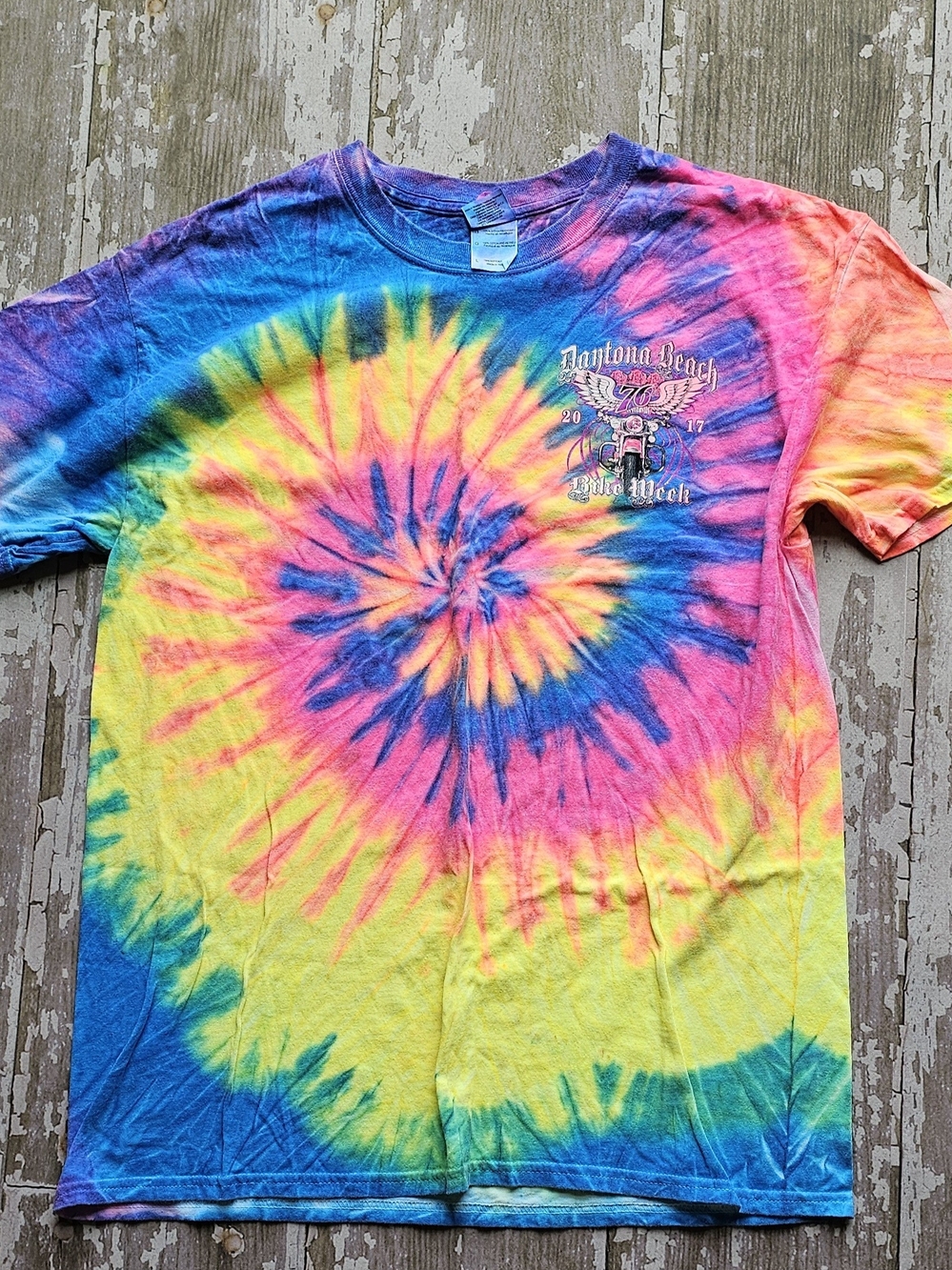 Vintage Mens Size Large Tie-Dye T-Shirt - Multicolor Spiral